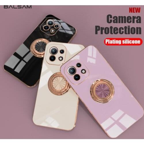 Luxury Plating Soft Silicone Case For Xiaomi 11 10T Lite POCO F3 Ultra Redmi Note10 K30 K40 Pro Magnetic Ring Holder Stand Cover