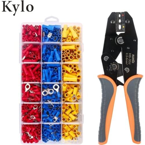 HS-30J Wire Terminals Crimping Tool Kit Crimper Tool with 700PCS -27 Types Insulated Butt Bullet Spade Fork Ring Crimp Connector