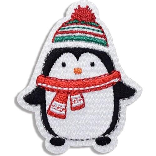 Christmas Penguin Embroidery Patches for Clothing Fashion Scarf and Beanie Winter Iron on Applique Embroidered for T Shirt Dress