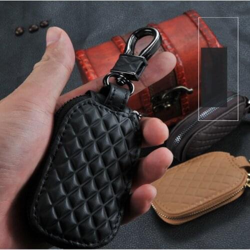 Genuine Leather Car Key Protection Case Unuiversal Size Diamond-Quilted Key Cover For Special BMW Honda Ford KIA Hyundai