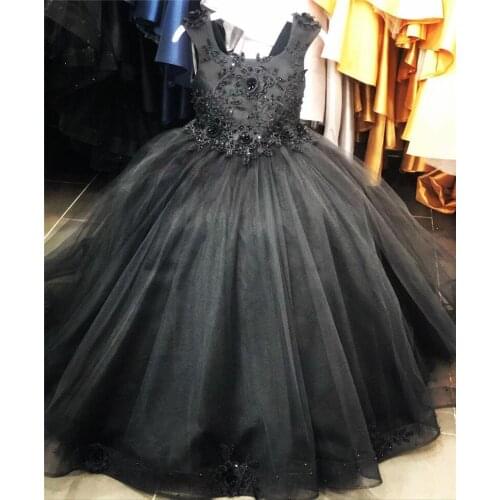 New Black Lace Tulle Flower Girl Dress for Wedding Kids Clothes Baby Girls Birthday Party Gown Children Wear Special Occasion