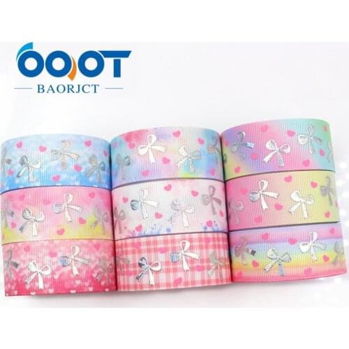 OOOT BAORJCT I-19326-770,10yards 25mm laser Silver cute Bow Printed grosgrain ribbon DIY handmade headdres wedding gift wrap