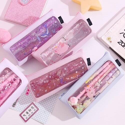 Transparent Cartoon waterproof PU student pencil case school pencil cases for girl stationery canvas pencil bag