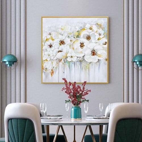 Hand Painted Canvas Painting Modern Abstract Oil Painting Thick Oil Knife White Flowers Picture Wedding Home Decoration Unframed