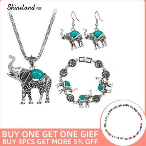 Shineland Cute Elephant Pendant Jewelry Adjust Bracelets Chain Necklaces dubai sets For Women collar elefante