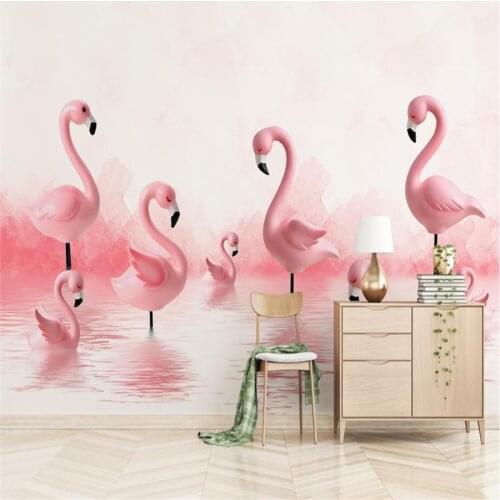 Modern Wallpaper Flamingo Children Room Background Wall Minimalist 3d Wallpaper Mural TV Background 3d Wall Mural Wallpaper