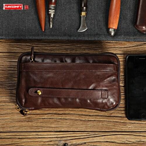 Clutch Bag Soft Leather Men Long Wallet Distressed Fold Small Bag Mens Leather Handbag Large Capacity Multi Compartment Purses