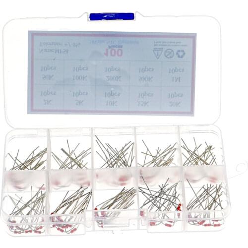 100PCS/Box 10value x 10pcs MF58 NTC Thermistor Resistor Kit NTC-MF58 1K 2K 5K 10K 20K 50K 100K 200K 500K 1M +/-5% 3950 3950B