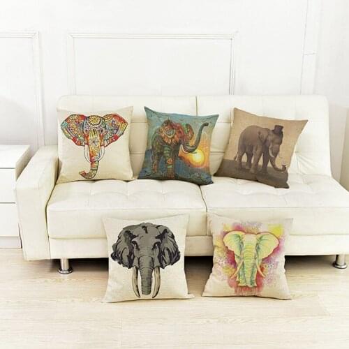 18" Square Elephant Linen Home Decor Pillows Hand Painting Africa Elephants Car Pillow cases Sofa Throw Cushion Covers 45x45cm