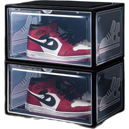 2pcs AJ Sneakers Box Sliding Plastic Shoes Box Stackable Display Cabinet Storage Box Detachable Dustproof AJShoe Rack Organizer