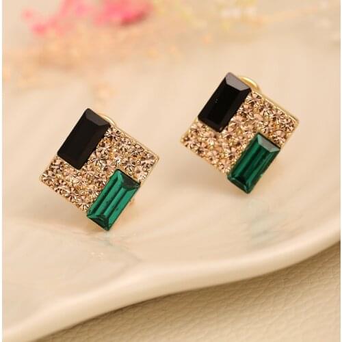 2017 fashion Stainless steel crystal stud earrings square blue white green brincos pendientes earrings for women