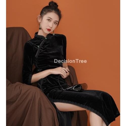 2021 womens chiffon mesh cheongsam dress traditional chinese dress vintage qipao dress vestido elegant party dress cheongsam