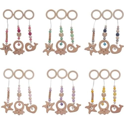 OOTDTY 3 PCS Tasteless Wooden Baby Toy Pendant Gift Infant Play Gym Activity Wooden Pendant Used As Baby Gym Frame Pendant