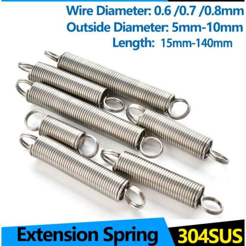 304 Stainless Steel Tension Cylindroid Helical Coil Small Mini Extension Spring WD 0.6mm 0.7mm 0.8mm