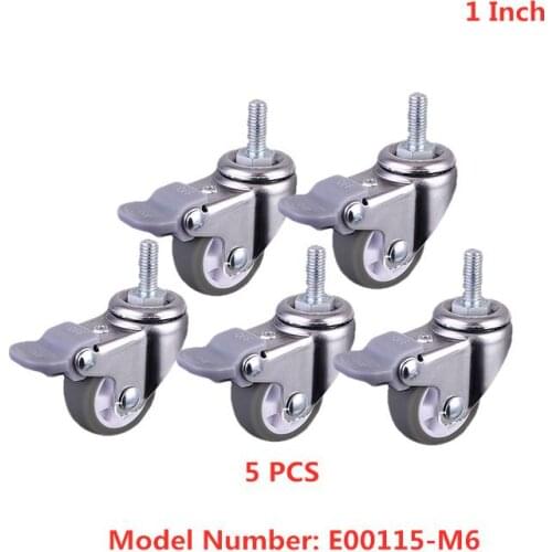5pcs/Lot 1-inch Gray Tpe Screw Brake Wheel M6cm With Lock Pulley Beauty Instrument Universal