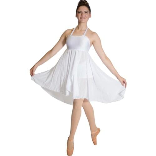 White Lyrical Halter Dance Dress with Underpants Chiffon Skirts Dancewear Performance Costume
