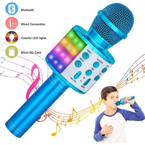 Wireless Bluetooth Karaoke Microphone, Portable Speaker Machine, Handheld Home KTV Player with Record Function