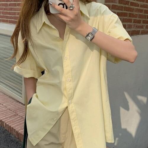 Fashion New Summer Women Female Solid Sleeve Match Single Breasted Office Lady Turn-down Collar Blouse White