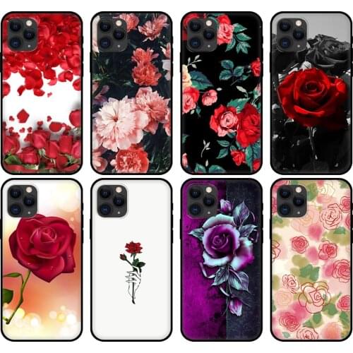 Black tpu case for iphone 5 5s se 2020 6 6s 7 8 plus x 10 XR XS 11 12 mini pro MAX back cover Valentines day roses flowers