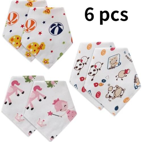 Baby Bibs Triangle Double Cotton Bibs 6 pieces/lot Cartoon Print Saliva Towel Baby Boys Girls Feeding Apron Cotton Bandana Bibs