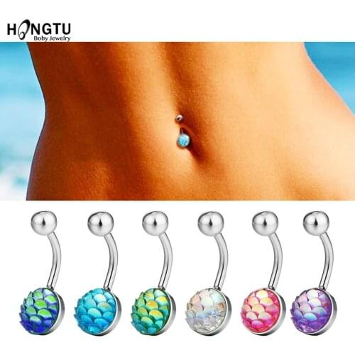 1-6 Pieces Mermaid Scales Round Belly Button Rings 316L Surgical Steel 14G Navel Ring Stud Navel Barbell Piercing Sexy Piercings