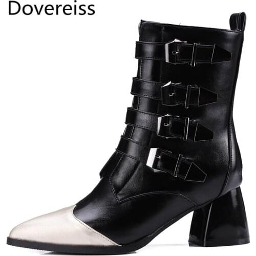 Dovereiss Fashion Womens Shoes Winter new Sexy Short boot Pointed toe Elegant sexy Concise Buckle Mixed colors Zipper Mature 43