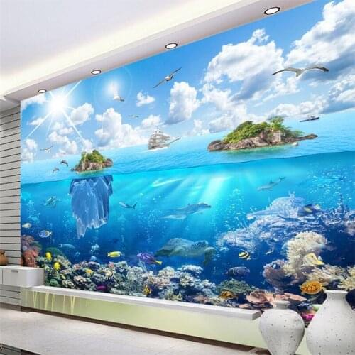 Costom Underwater World Island Landscape 3D Wall Custom Large Mural Green Wallpaper livingroom kids room bedroom mural wall