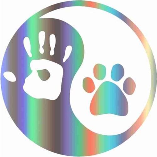 Interesting Yin and Yang Cat and Dog Footprints Palm Car Sticker Print Notebook Decals Personality Window Laser Glass Decoration