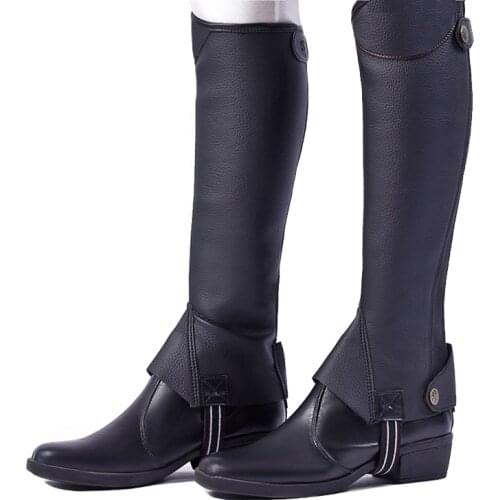 PU Leather Adults Equestrian Leggings Horse Ridding Half Chaps Boots Cover Leg-protector One Pair