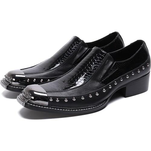 Classic Business Men Dress Shoes Black Rivets Shoes Fashion Elegant Formal Wedding Shoes Men Slip On Office Oxford Shoes For Men