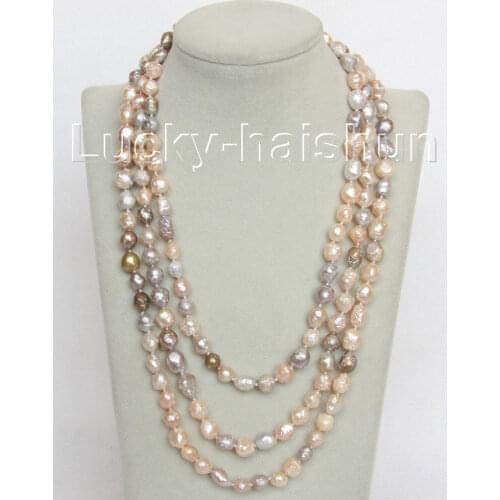 Natural bleb Baroque 60" 9-10mm Multicolor Reborn keshi pearls necklace