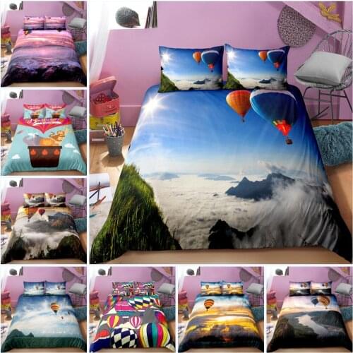 3D Hot Air Balloon Printing Bedding Set Balloon Over Beautiful Alpine White Clouds Duvet Cover with Pillowcase Bed Set 3 Pcs