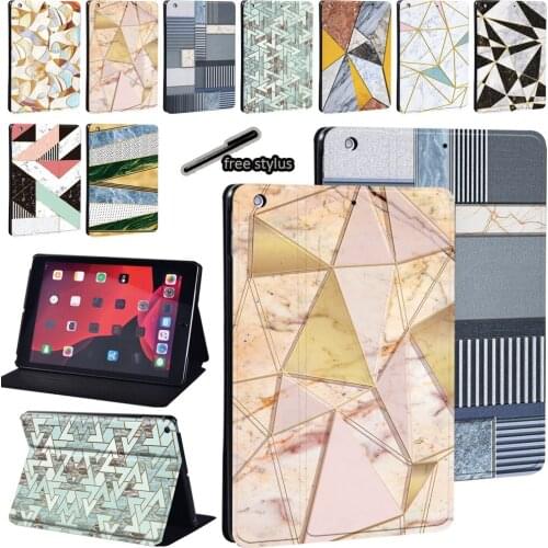 For Apple Air 1 2 3 /mini 1 2 3 4 5/IPad 2 3 4 5 6 7 8/Pro 9.7" 10.5" 11" Leather Geometry Print Pattern Stand Tablet Cover Case