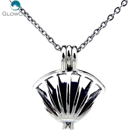 K296 Silver Oysters Cage Locket 23mm Beach Hollow Shell Stainless Steel Necklace Aroma Essential Oil Diffuser Locket