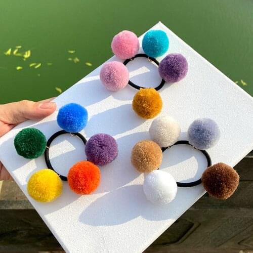 Cute Hairball Hair bands girl Candy Color rubber band elastic hair ring Korean headwear children hair Accessories ornaments