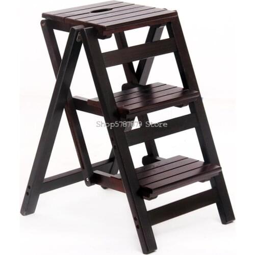 Household multifunctional simple small folding ladder solid wood herringbone attic climbing wooden ladder indoor bunk climbing l