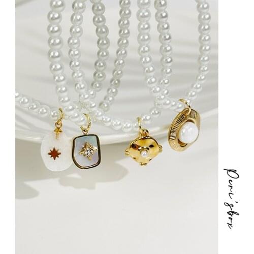 Perisbox Trendy Geometric Six Pointed Star Titanium Steel Pendant Choker Delicate Imitation Pearl Necklaces For Women