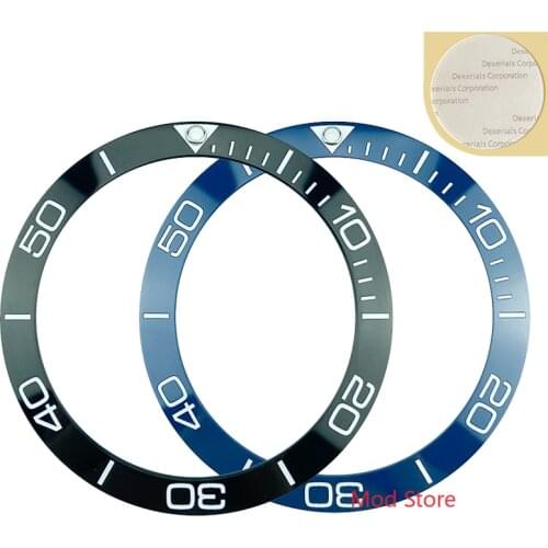 HQ 38mm Blue/Black White Writing Ceramic Bezel Inserts Set For NEW CONQUEST Style SKX007/009 Diver Watch Parts Green Lumed Pip