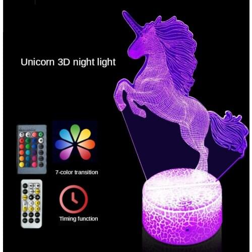 3W Remote Or Touch Control 3D LED Night Light Unicorn Shaped Table Desk Lamp Xmas Home Decoration Lovely Gifts For Kids Room