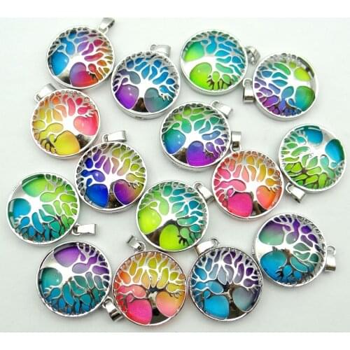 Natural Stone Turquoises Quartz Crystal tiger eye Tree of Life Round Shaped charm pendant for diy Jewelry making necklace10pcs