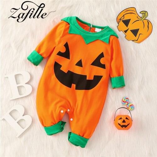ZAFILLE Baby Halloween Costume Orange Pumpkin Babys Rompers My First Halloween Outfits Party Cosplay Jumpsuit For Kids