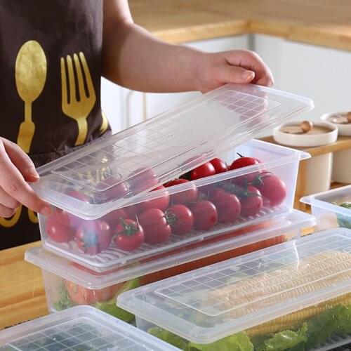 Food Storage Organizer Kitchen Organiser Fridge Organizer Case Removable Drain Plate Tray Fruits Vegetables Fish Meat Containers