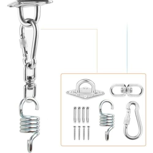 12Pc Stainless Steel Hammock Chair Ultimate Hanging Fixing Kit 500 LB Capacity Hammock Spring Swivel Hook Ceiling Hammock Mount