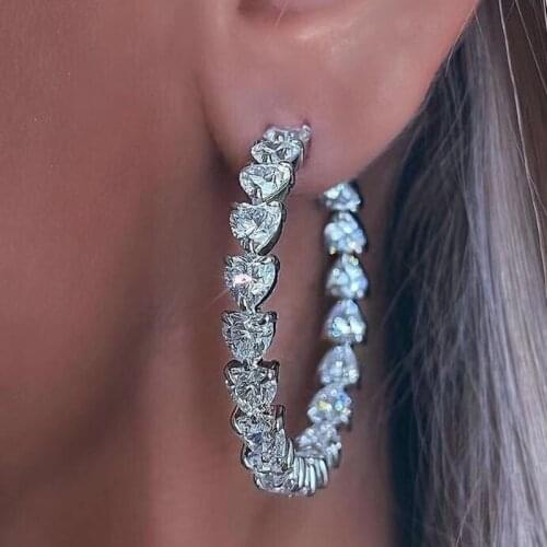 SOELLE Fashion Pure 925 Sterling Silver Love Heart Large Hoop Earrings Micro Zirconia Stones Women Luxury Brand Jewelry