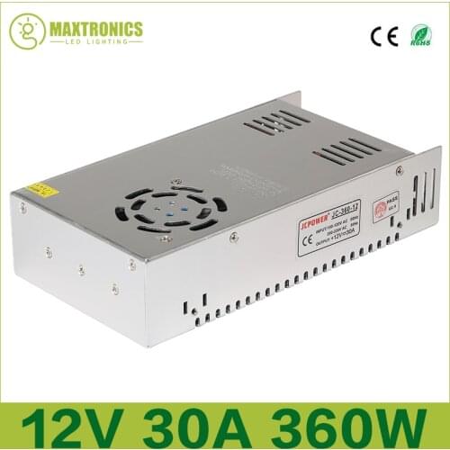Best quality 12V 30A 360W Switching Power Supply Driver for LED Strip AC 110-240V Input to DC 12V Fast shipping by DHL