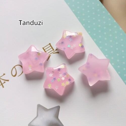Tanduzi Wholesale 100PCS Cute Cabochon Flatback Resin Glitter Star Resin Pendant DIY Phone Hair Bow Tie Fashin Accessory Decor