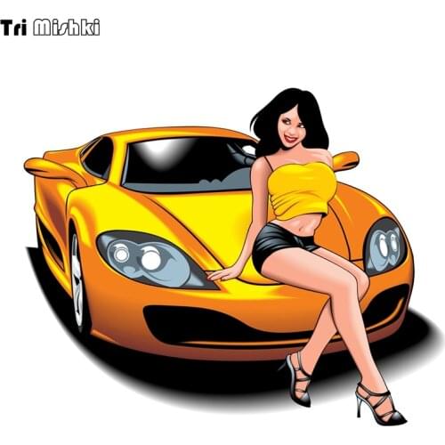 Tri Mishki WCS724# 16x13cm sexy girl sit on car colorful car sticker funny auto automobile car stickers