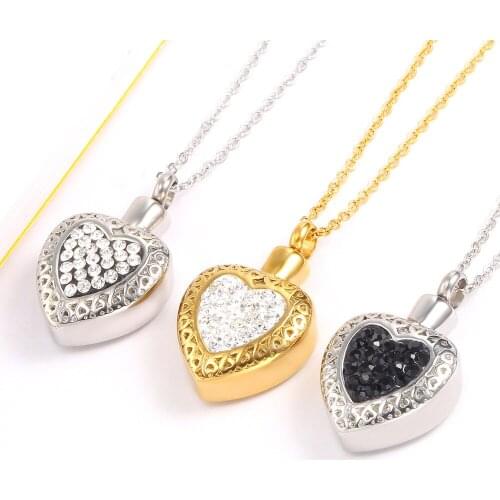 Urn Necklace for Ashes Heart Cremation Memorial Keepsake Pendant Necklace Jewelry Memorial Pendant and zircon Stainless Steel