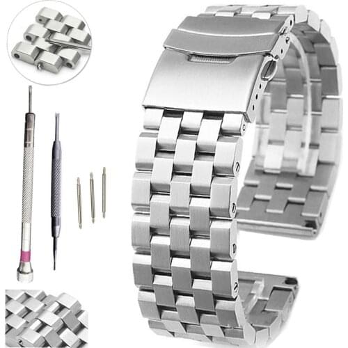 Screw Connection Stainless Steel Watch Band Strap 18/20/22/24/26mm Metal Replacement Bracelet Men Women Black/Silver WristBand