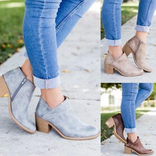 2020 New Women Chic Autumn Women Shoes Retro High Heel Ankle Boots Female Block Mid Heels Casual Botas Mujer Booties Feminina